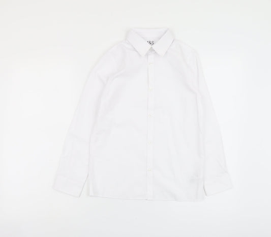 Marks and Spencer Boys White Polyester Basic Button-Up Size 10-11 Years Collared Button