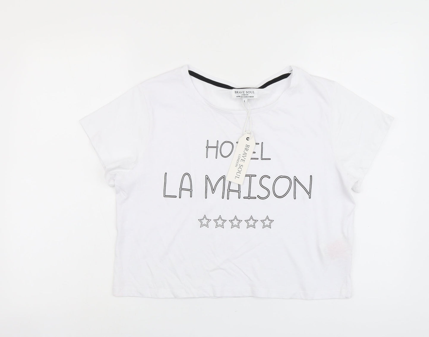 Brave Soul Womens White Cotton Basic T-Shirt Size L Round Neck - Hotel La Maison
