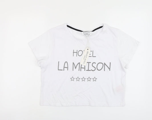 Brave Soul Womens White Cotton Basic T-Shirt Size L Round Neck - Hotel La Maison