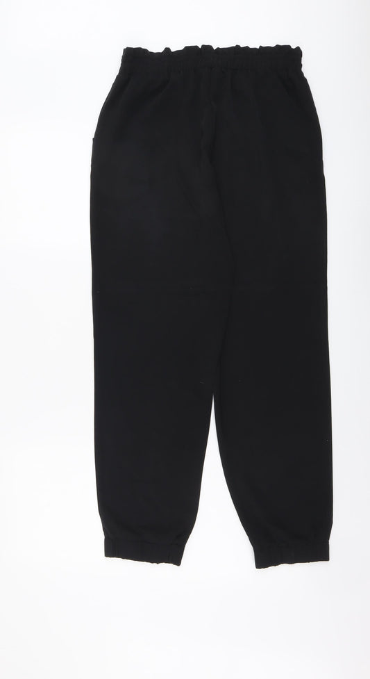 Papaya Womens Black Polyester Trousers Size 8 L28 in Regular Drawstring
