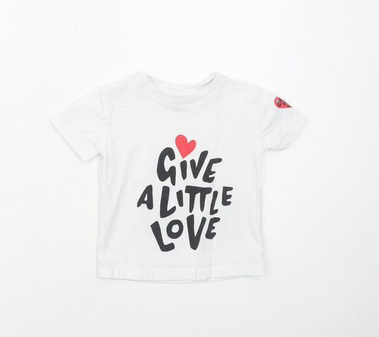 John Lewis Girls White Cotton Basic T-Shirt Size 2 Years Round Neck Pullover - Give A Little Love