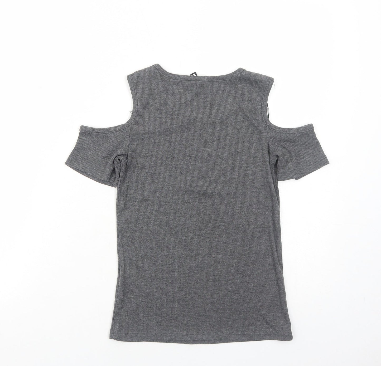 H&M Womens Grey Polyester Basic T-Shirt Size XS Round Neck - Cold Shoulder