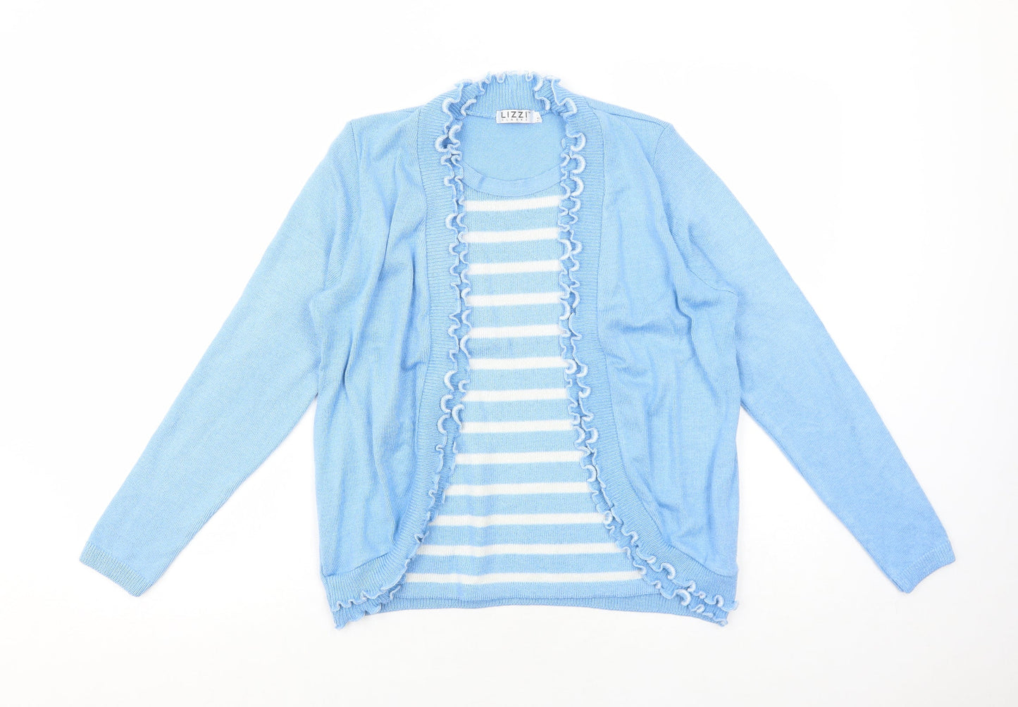 Lizzi Womens Blue Striped Acrylic Basic Blouse Size M Round Neck - Twin Set