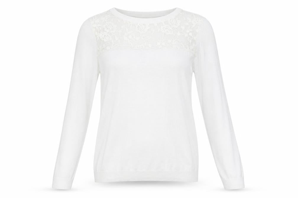 Brave Soul Womens White Boat Neck Viscose Pullover Jumper Size 14 - Lace Detail