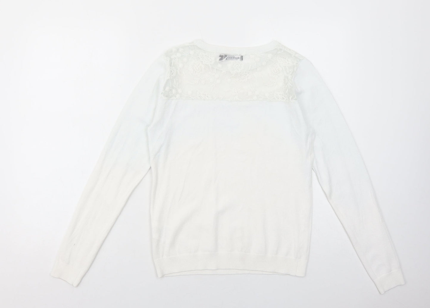 Brave Soul Womens White Boat Neck Viscose Pullover Jumper Size 14 - Lace Detail