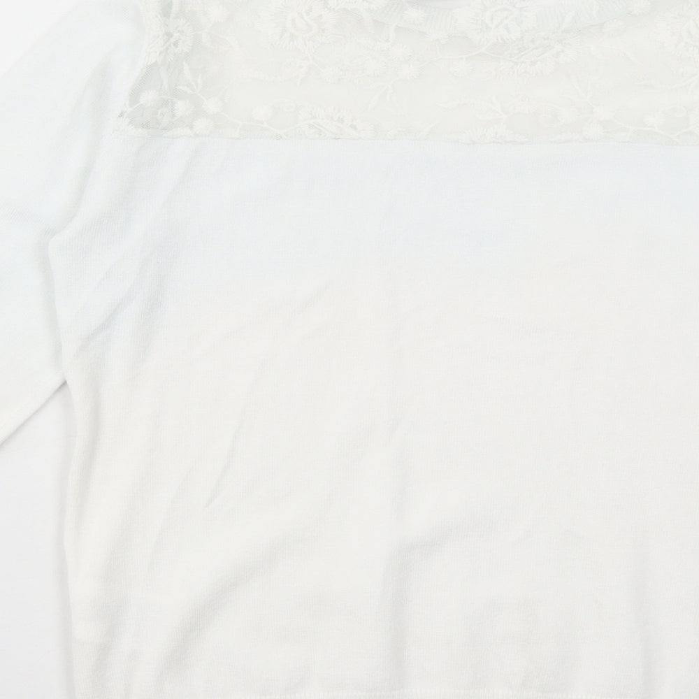 Brave Soul Womens White Boat Neck Viscose Pullover Jumper Size 14 - Lace Detail