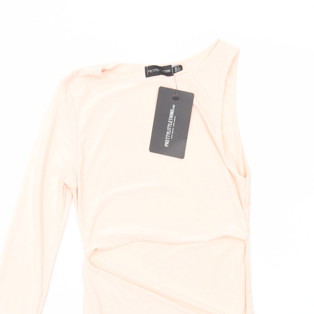 PRETTYLITTLETHING Womens Pink Polyester Bodysuit One-Piece Size 6 Snap - Cut Out