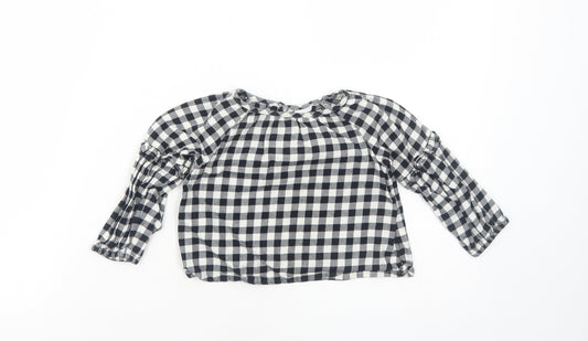 Gap Girls Black Check Cotton Basic Blouse Size 2 Years Round Neck Button