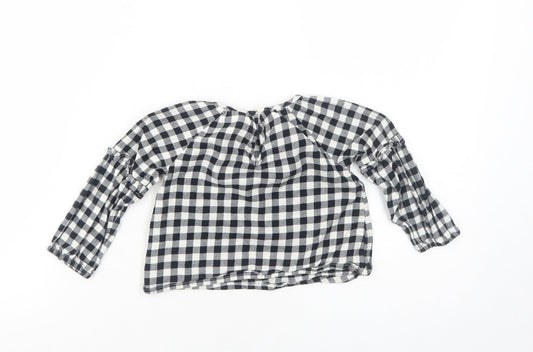Gap Girls Black Check Cotton Basic Blouse Size 2 Years Round Neck Button