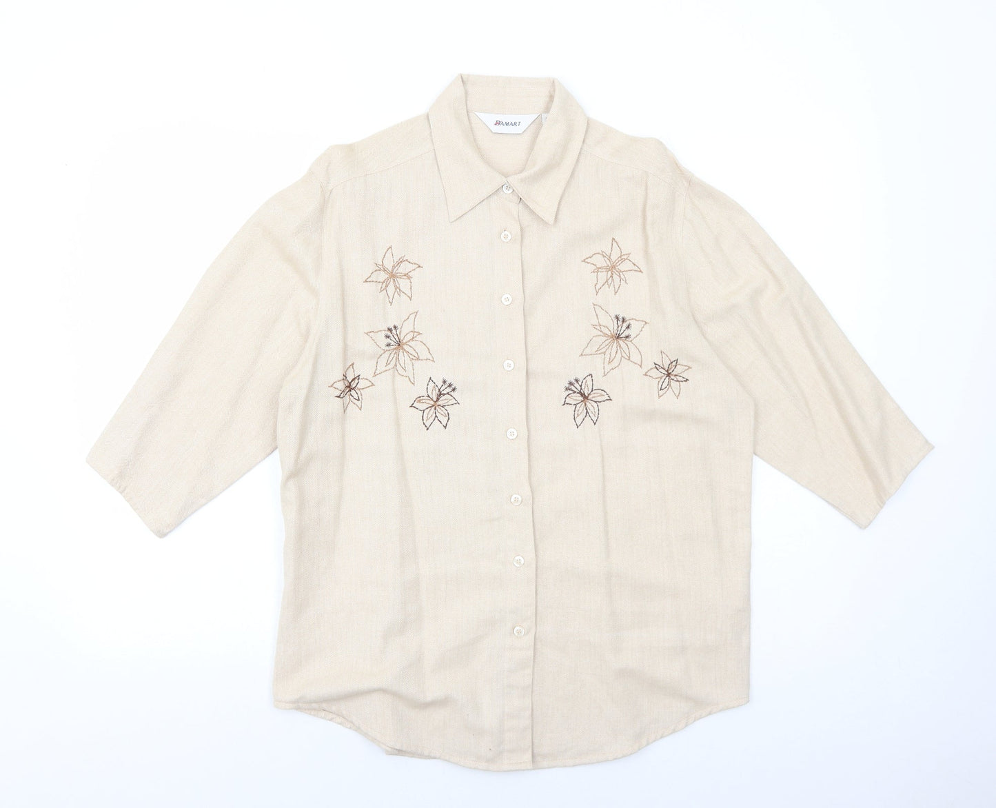 Damart Womens Beige Cotton Basic Button-Up Size 12 Collared