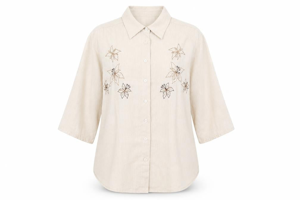 Damart Womens Beige Cotton Basic Button-Up Size 12 Collared