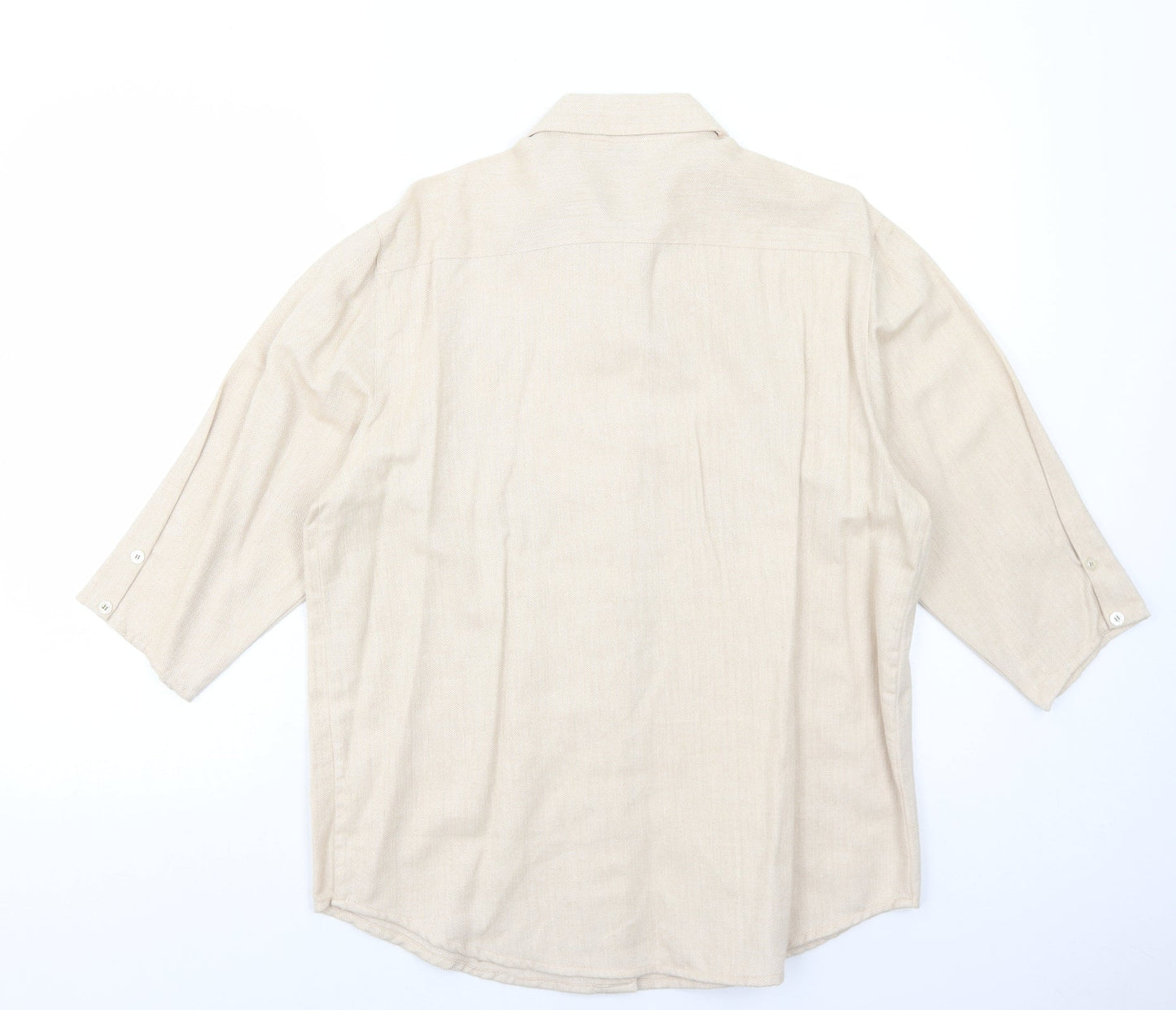 Damart Womens Beige Cotton Basic Button-Up Size 12 Collared