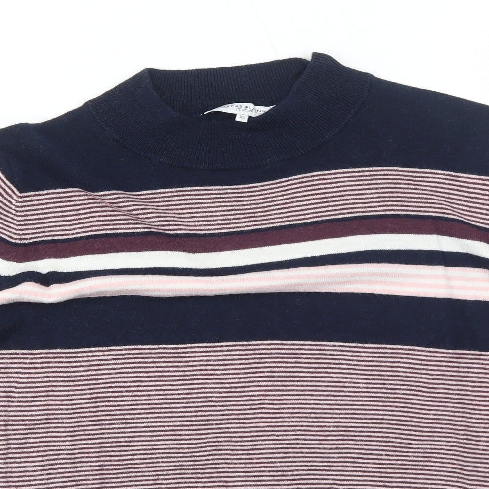 Great Plains Womens Multicoloured Mock Neck Striped Cotton Pullover Jumper Size XS