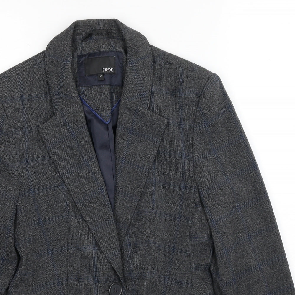 NEXT Womens Grey Plaid Polyester Jacket Blazer Size 8