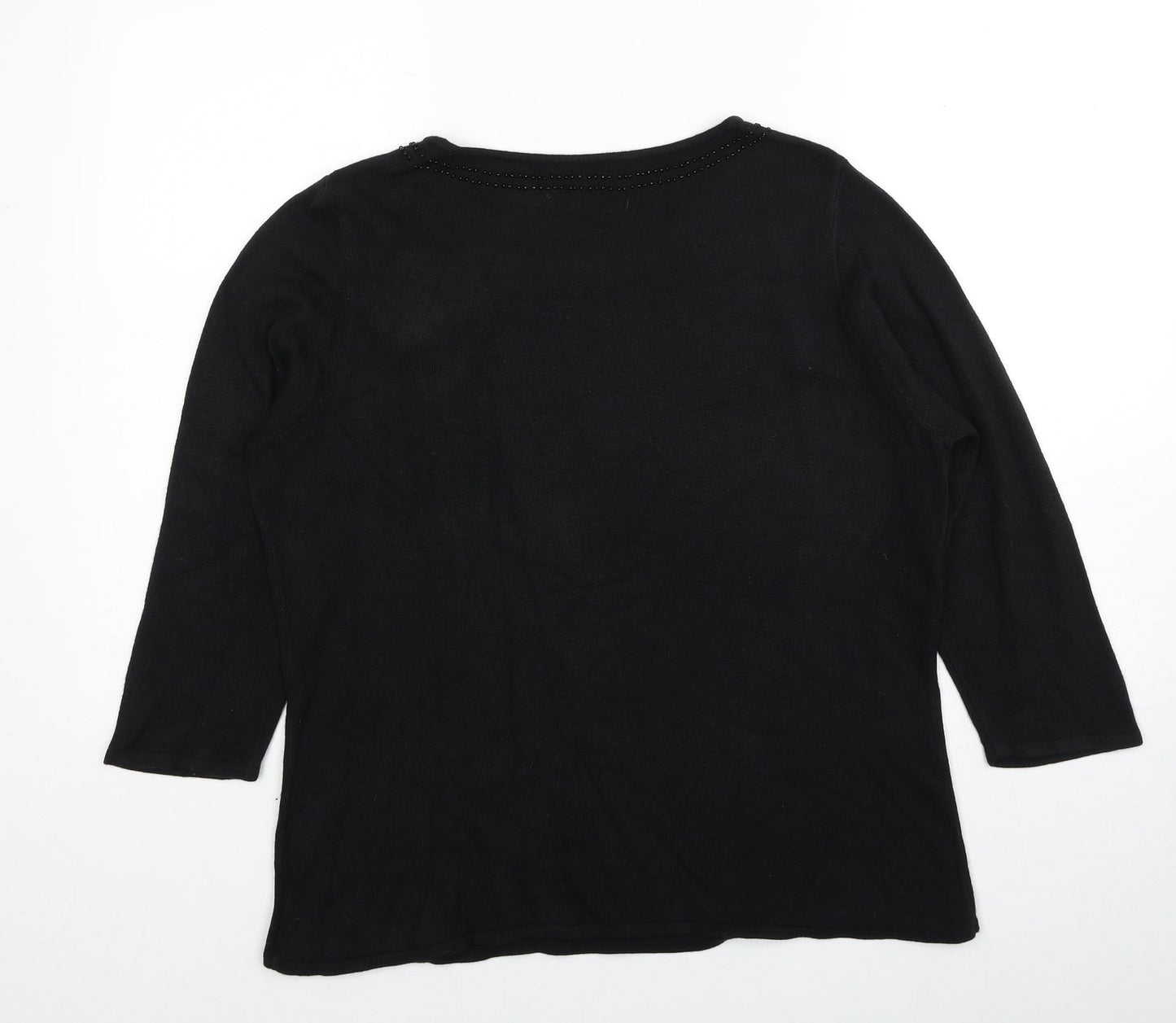 Berkertex Womens Black Round Neck Acrylic Pullover Jumper Size 20 - Flower Detail