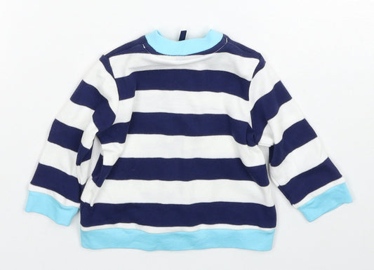 Little Me Boys Blue Striped Cotton Jacket Size 6-9 Months Regular Zip - Elephant