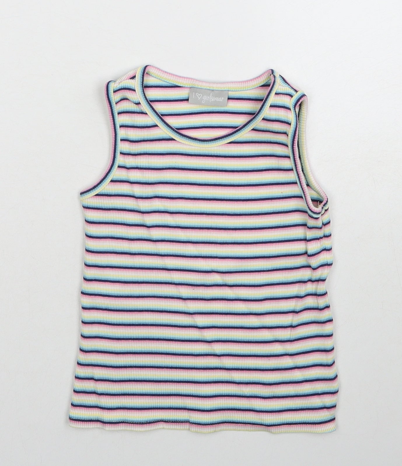 Matalan Girls Multicoloured Striped Cotton Basic Tank Size 7 Years Round Neck Pullover