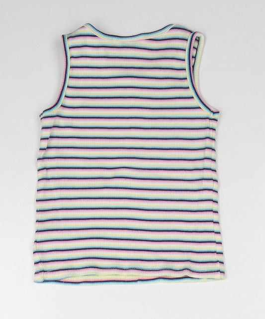 Matalan Girls Multicoloured Striped Cotton Basic Tank Size 7 Years Round Neck Pullover