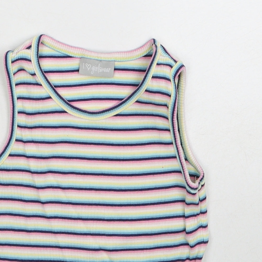 Matalan Girls Multicoloured Striped Cotton Basic Tank Size 7 Years Round Neck Pullover
