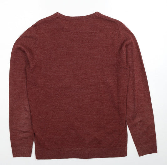 Threadbare Mens Red Round Neck Acrylic Pullover Jumper Size S Long Sleeve