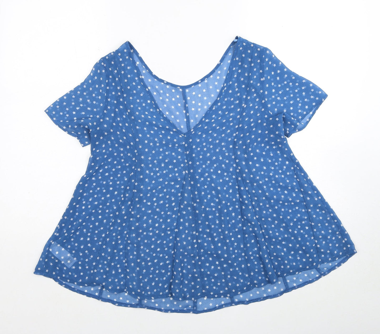 Marks and Spencer Womens Blue Geometric Polyester Basic Blouse Size 6 V-Neck - Star Print