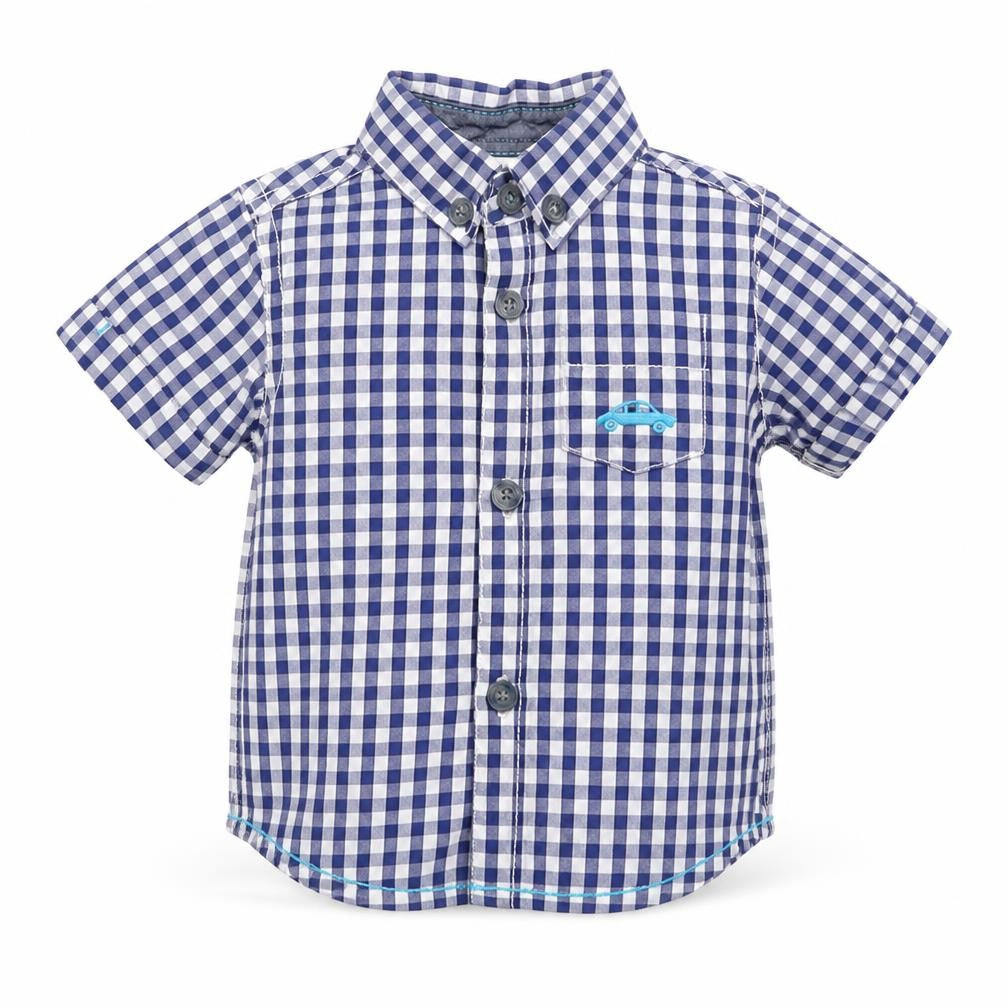 Mini Club Boys Blue Geometric Cotton Basic Button-Up Size 0-3 Months Collared Button