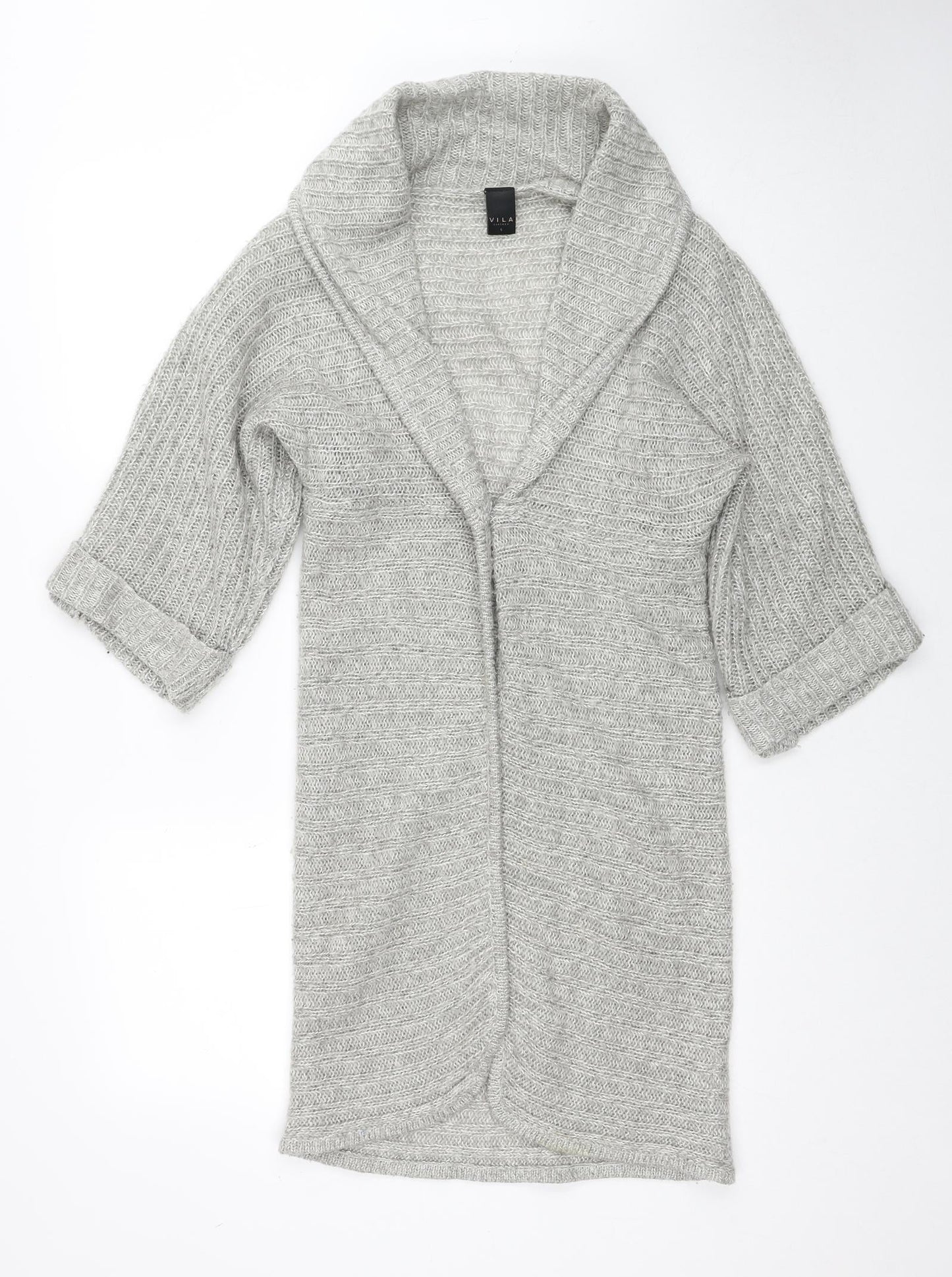VILA Womens Grey Collared Acrylic Cardigan Jumper Size S