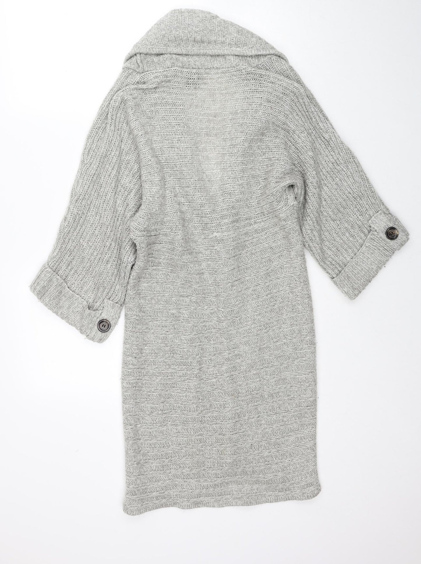 VILA Womens Grey Collared Acrylic Cardigan Jumper Size S