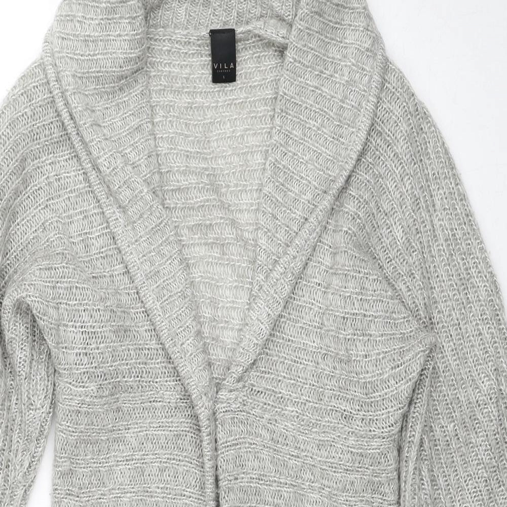 VILA Womens Grey Collared Acrylic Cardigan Jumper Size S