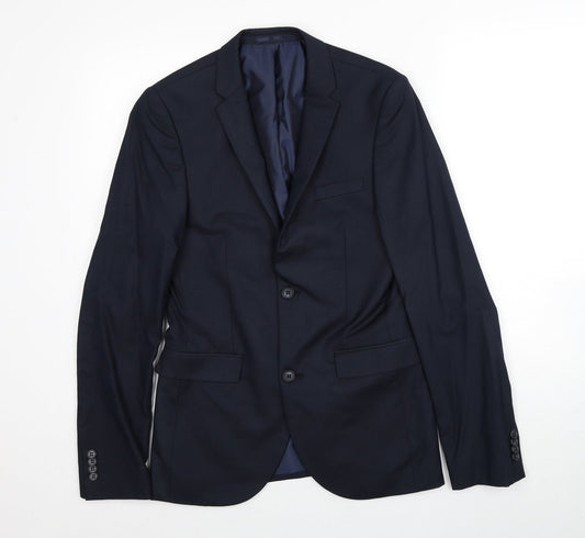 Topman Mens Blue Polyester Jacket Suit Jacket Size 36 Regular