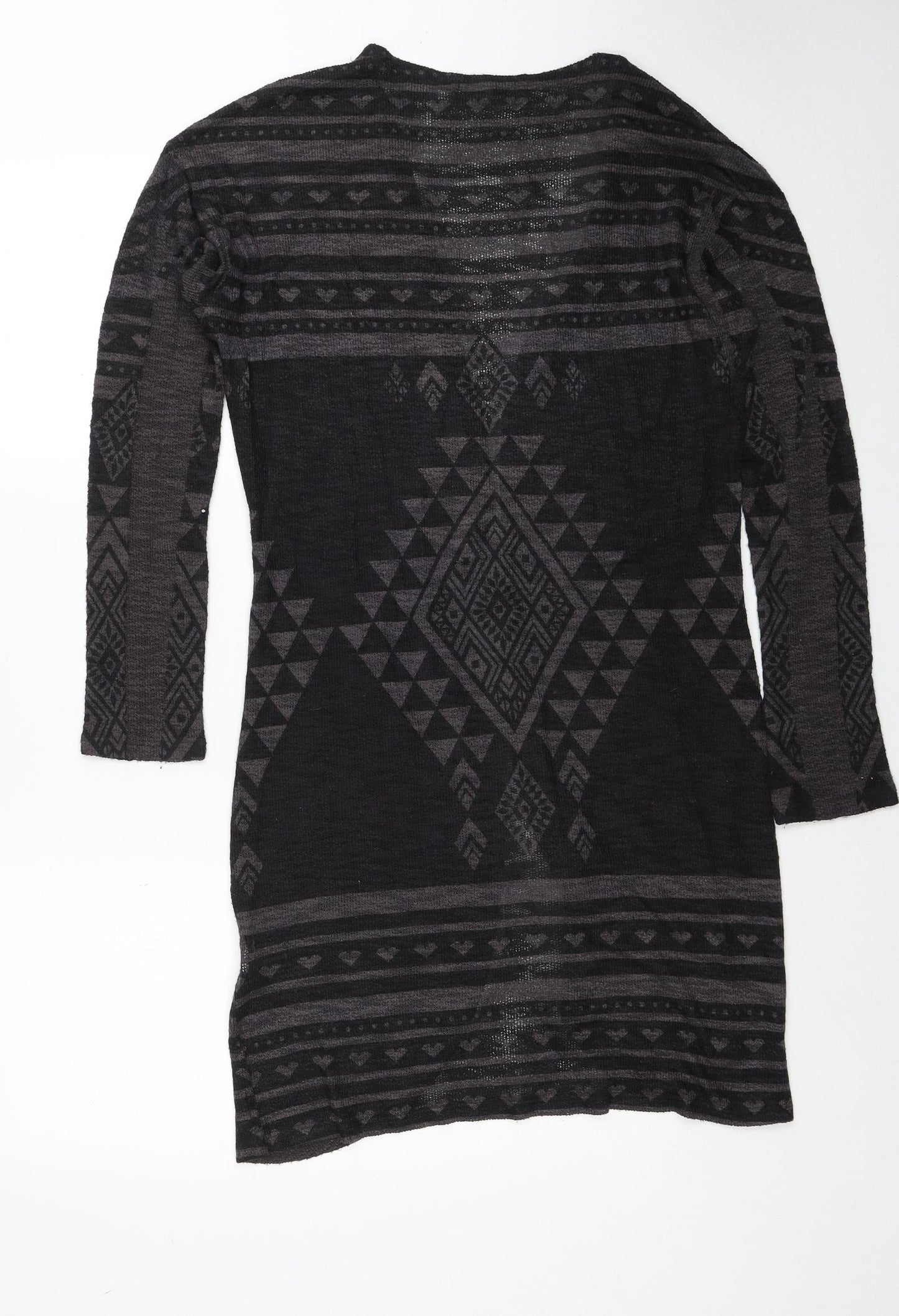 Ginger G Womens Black V-Neck Geometric Polyester Cardigan Jumper Size S