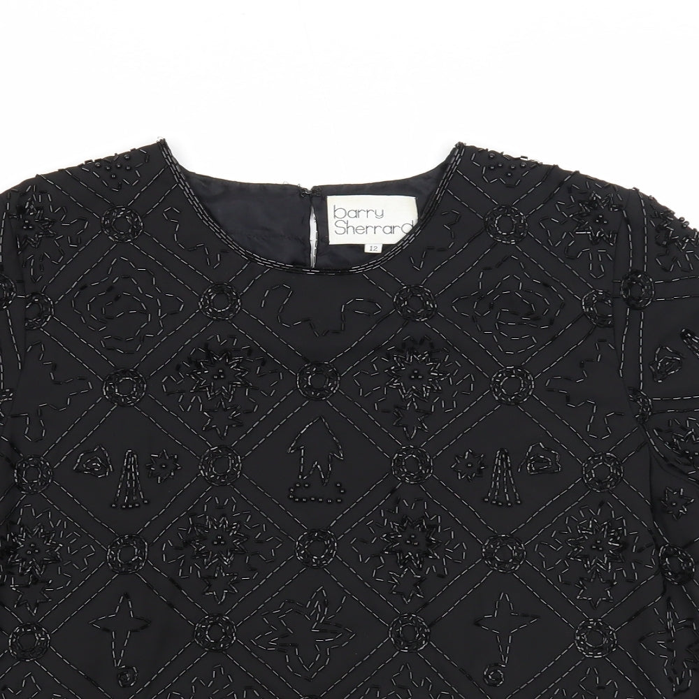 Barry Sherrard Womens Black Geometric Polyester Basic T-Shirt Size 12 Round Neck