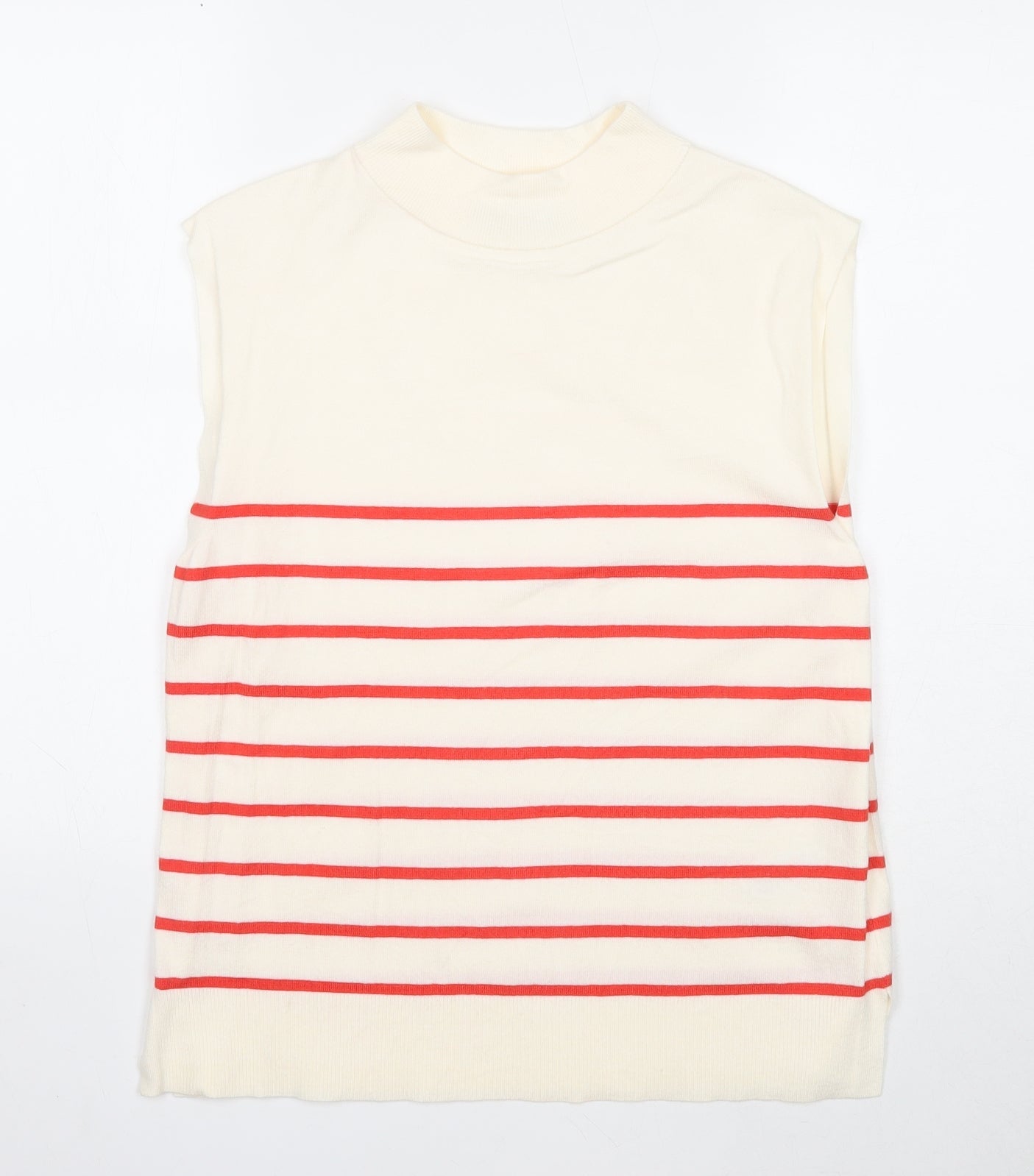 Marks and Spencer Womens White Mock Neck Striped Viscose Pullover Jumper Size 12