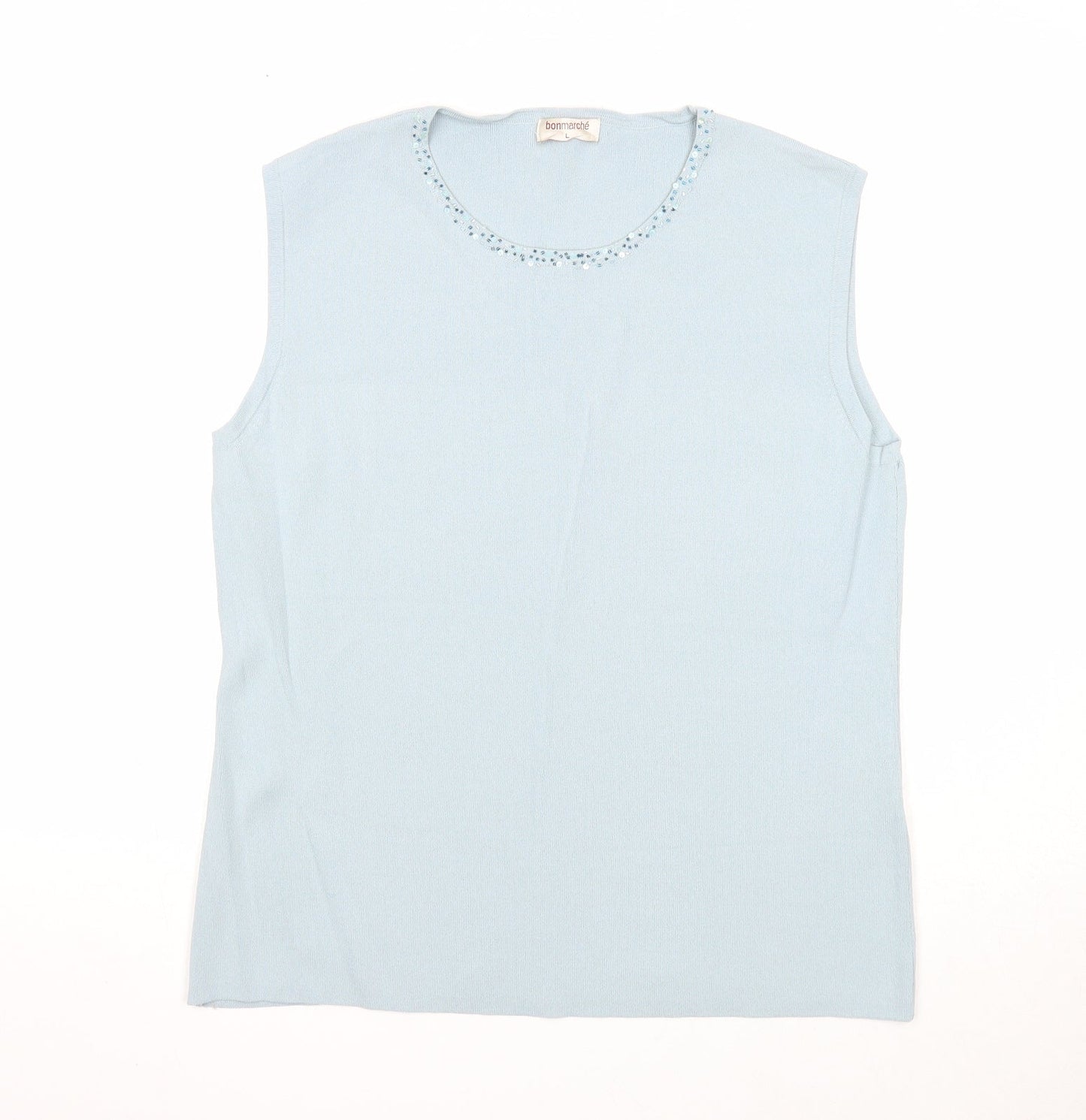 Bonmarché Womens Blue Viscose Basic Blouse Size L Round Neck - Embellished Neckline