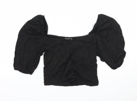 Stradivarius Womens Black Polyester Basic Tank Size L Square Neck