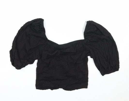 Stradivarius Womens Black Polyester Basic Tank Size L Square Neck