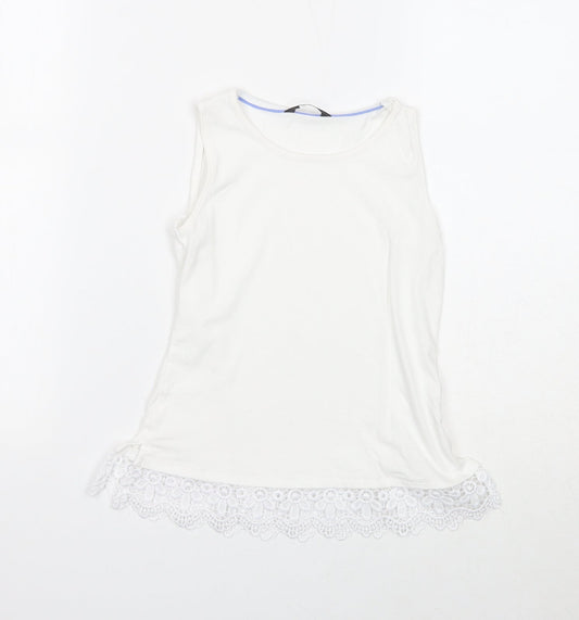 George Girls White Cotton Basic Tank Size 7-8 Years Round Neck Pullover