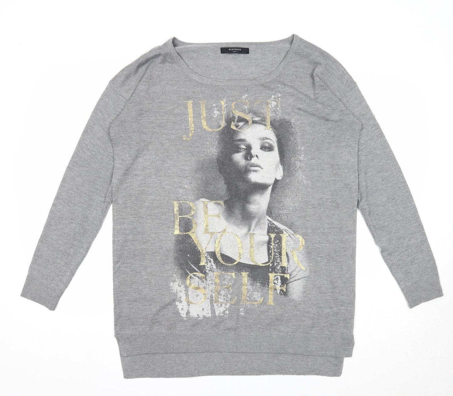 RESERVED Womens Grey Boat Neck Acrylic Pullover Jumper Size L - Just Be Yourself