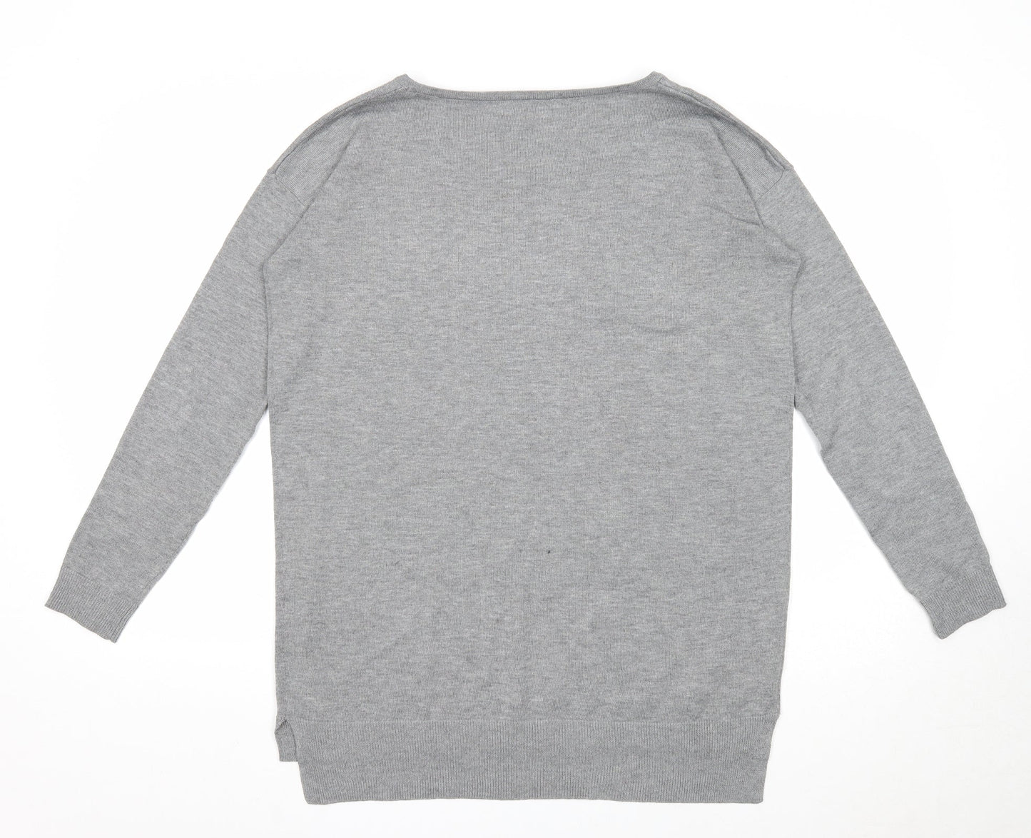 RESERVED Womens Grey Boat Neck Acrylic Pullover Jumper Size L - Just Be Yourself
