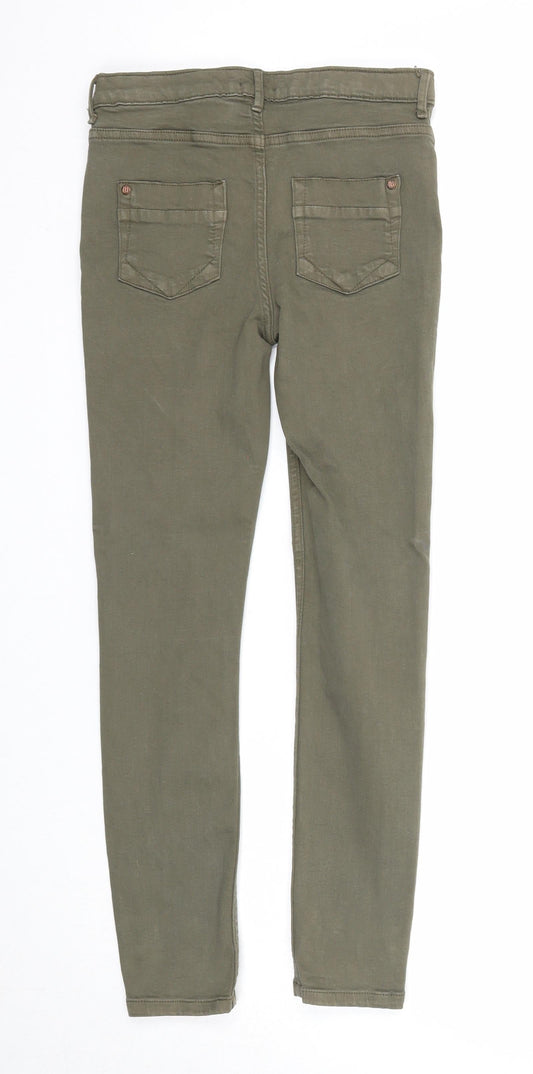 River Island Girls Green Cotton Skinny Jeans Size 10 Years Regular Zip - Distressed