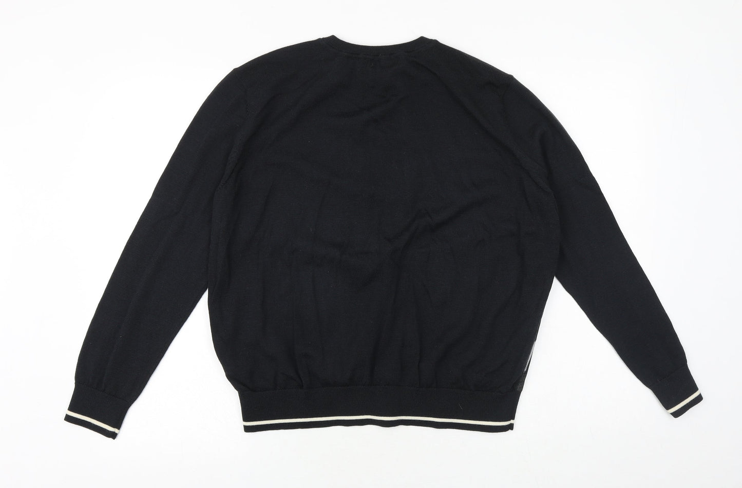 H&M Womens Blue Round Neck Geometric Wool Cardigan Jumper Size 8
