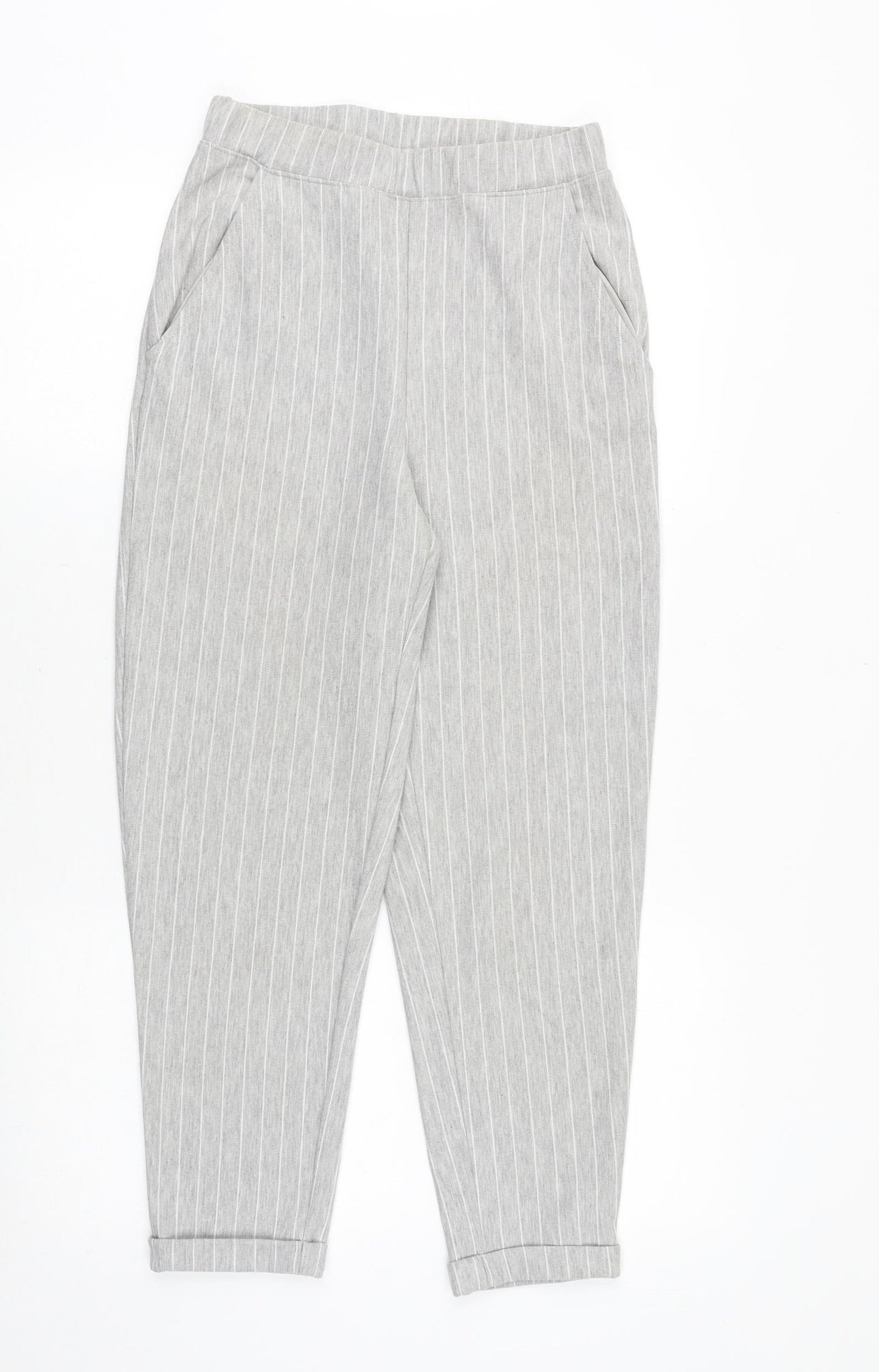 H&M Womens Grey Striped Polyester Chino Trousers Size XS Regular