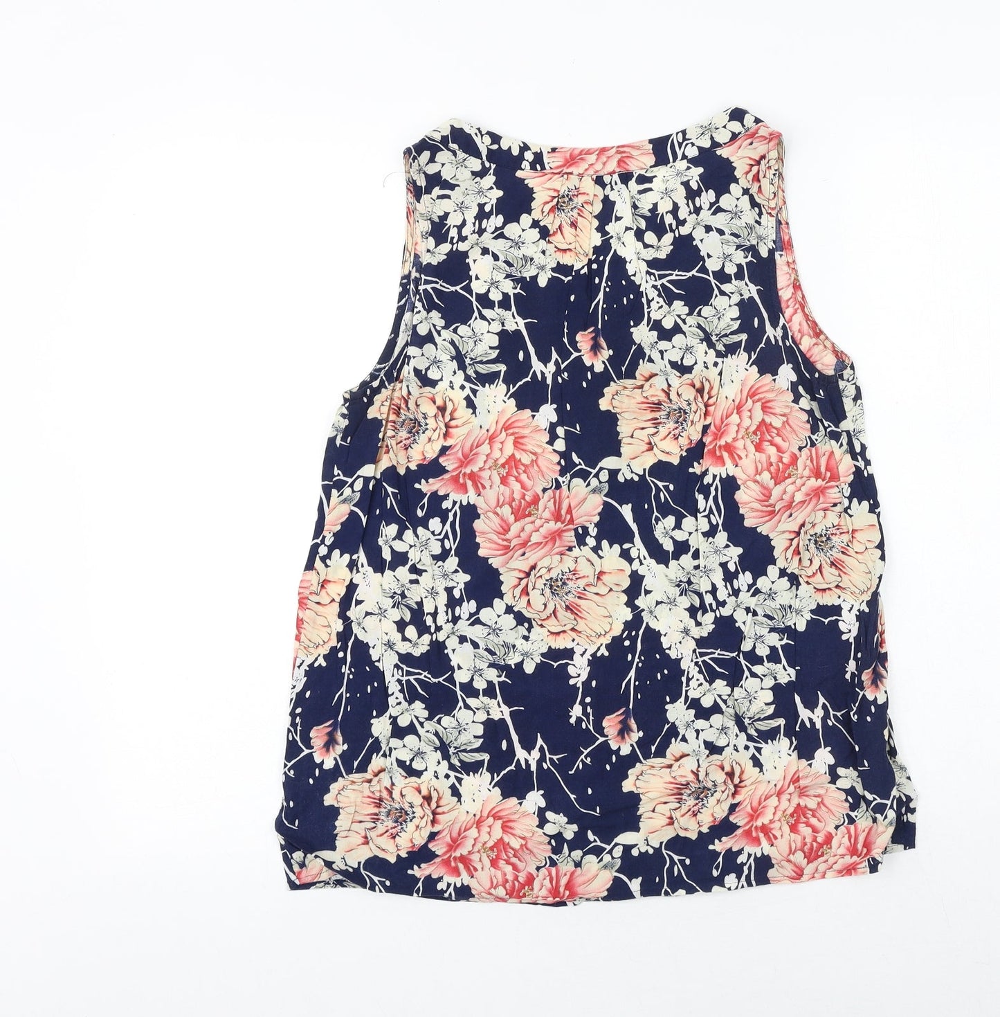 Anne Carson Womens Blue Floral Viscose Basic Tank Size S V-Neck