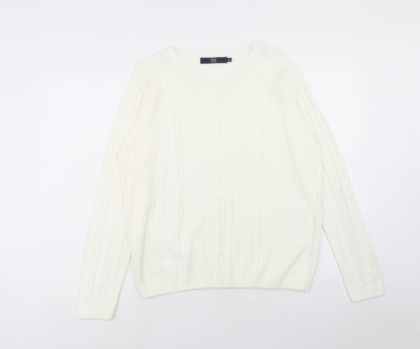 EWM Womens Ivory Crew Neck Acrylic Pullover Jumper Size M Pullover