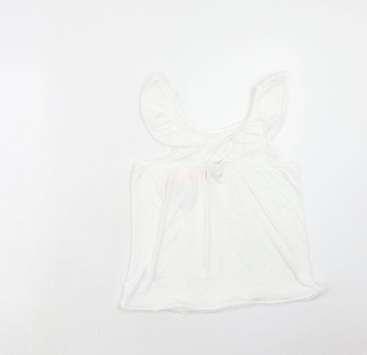 Oasis Girls White Cotton Basic Blouse Size 12 Years Round Neck Pullover