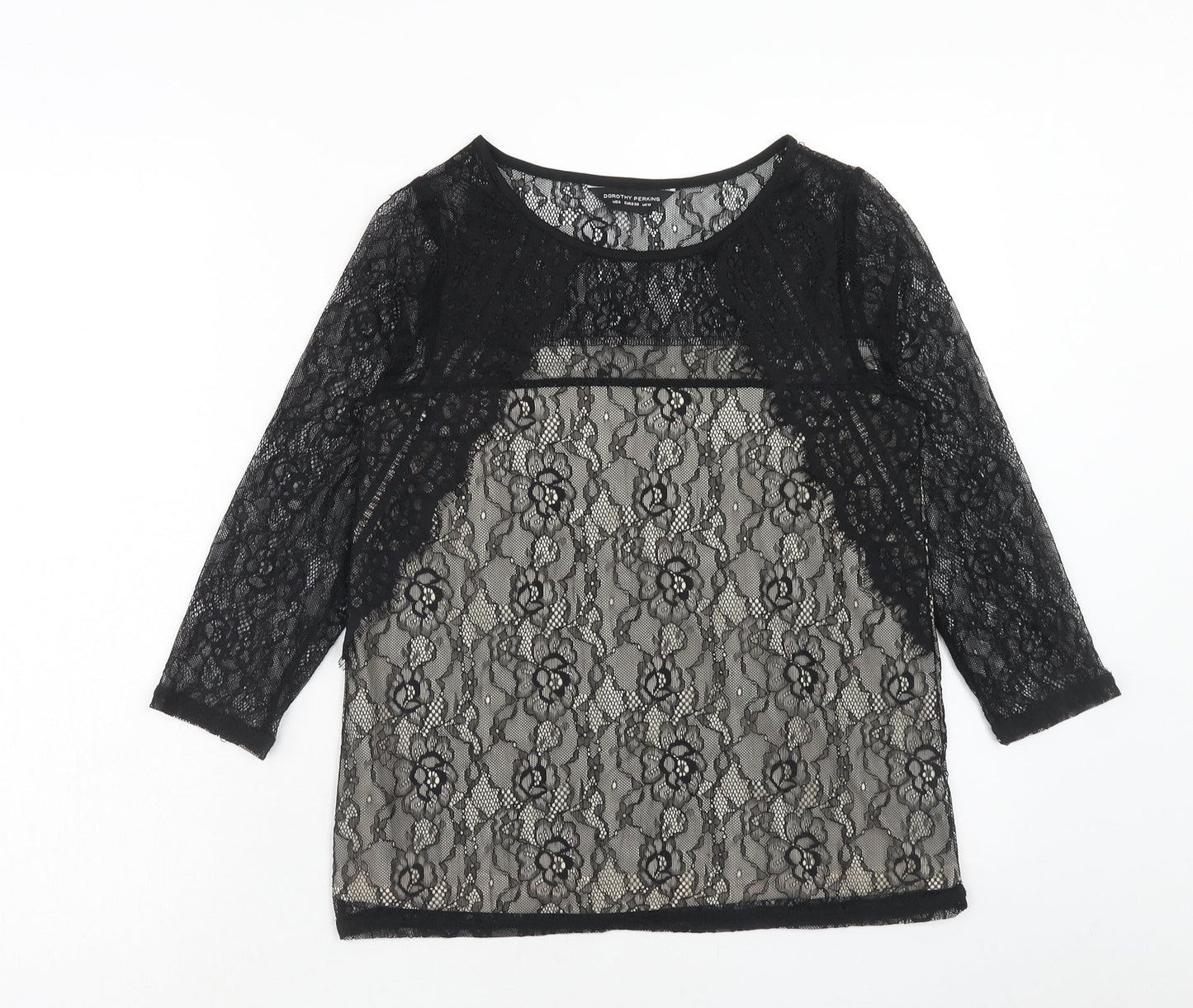 Dorothy Perkins Womens Black Nylon Basic Blouse Size 10 Round Neck