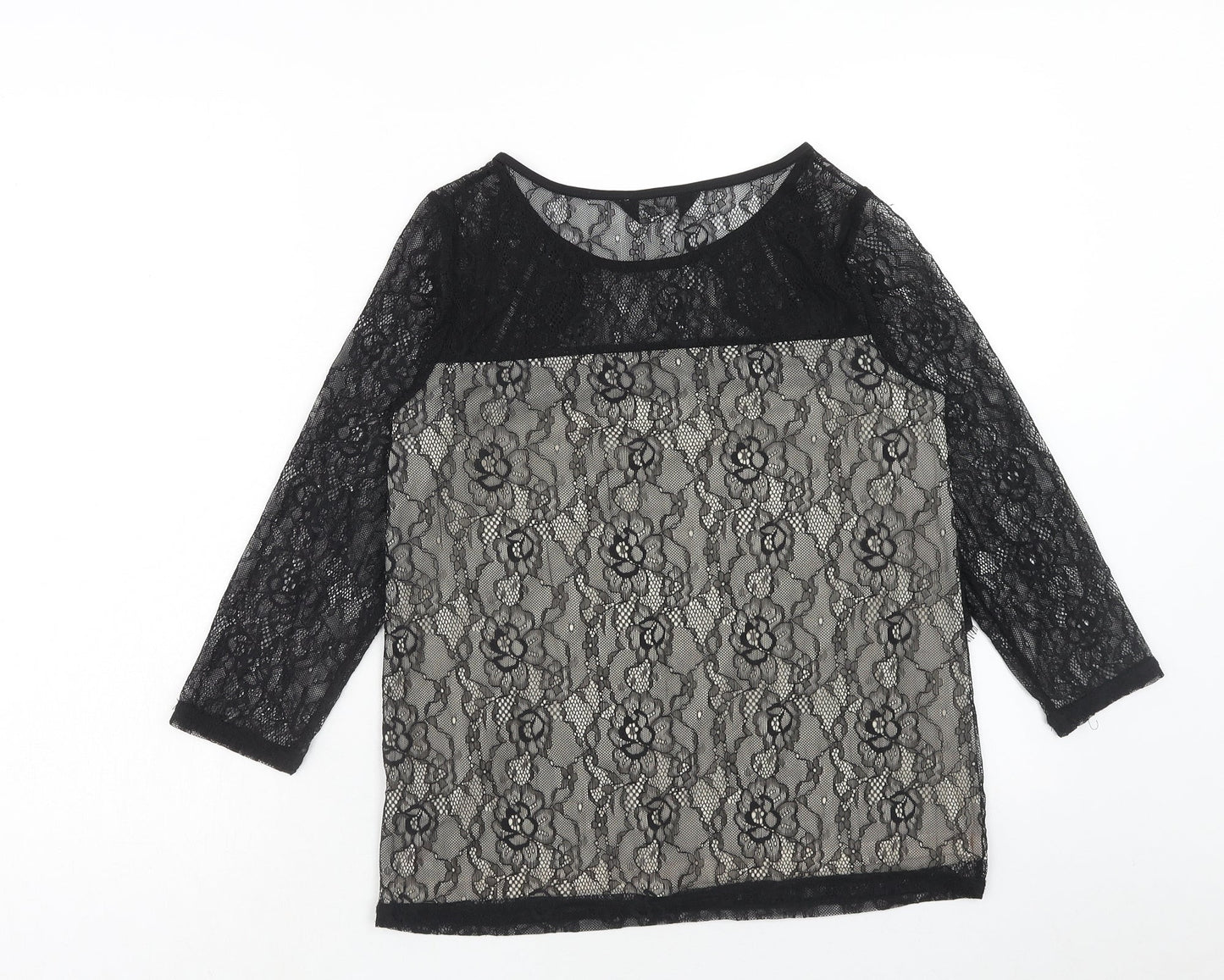 Dorothy Perkins Womens Black Nylon Basic Blouse Size 10 Round Neck