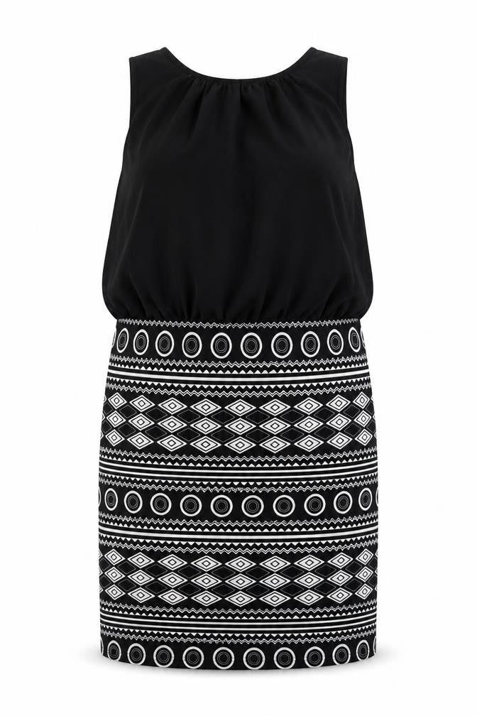 First Love Womens Black Geometric Polyester Shift Size 14 Round Neck Pullover