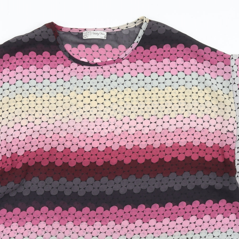 Voulez-Vous Womens Multicoloured Geometric Polyester Basic Blouse Size S Round Neck - Size - S/M