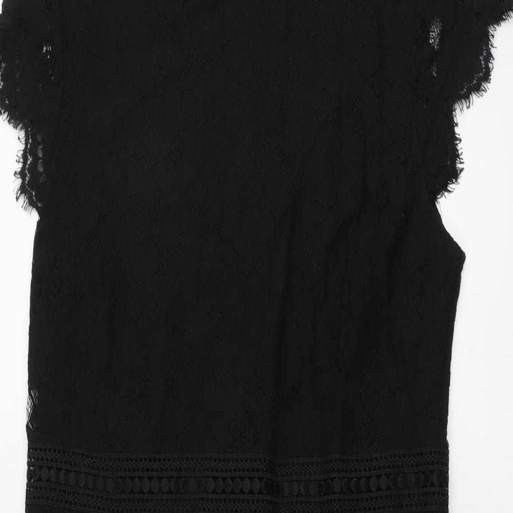 H&M Womens Black Polyamide Shift Size L Mock Neck Zip